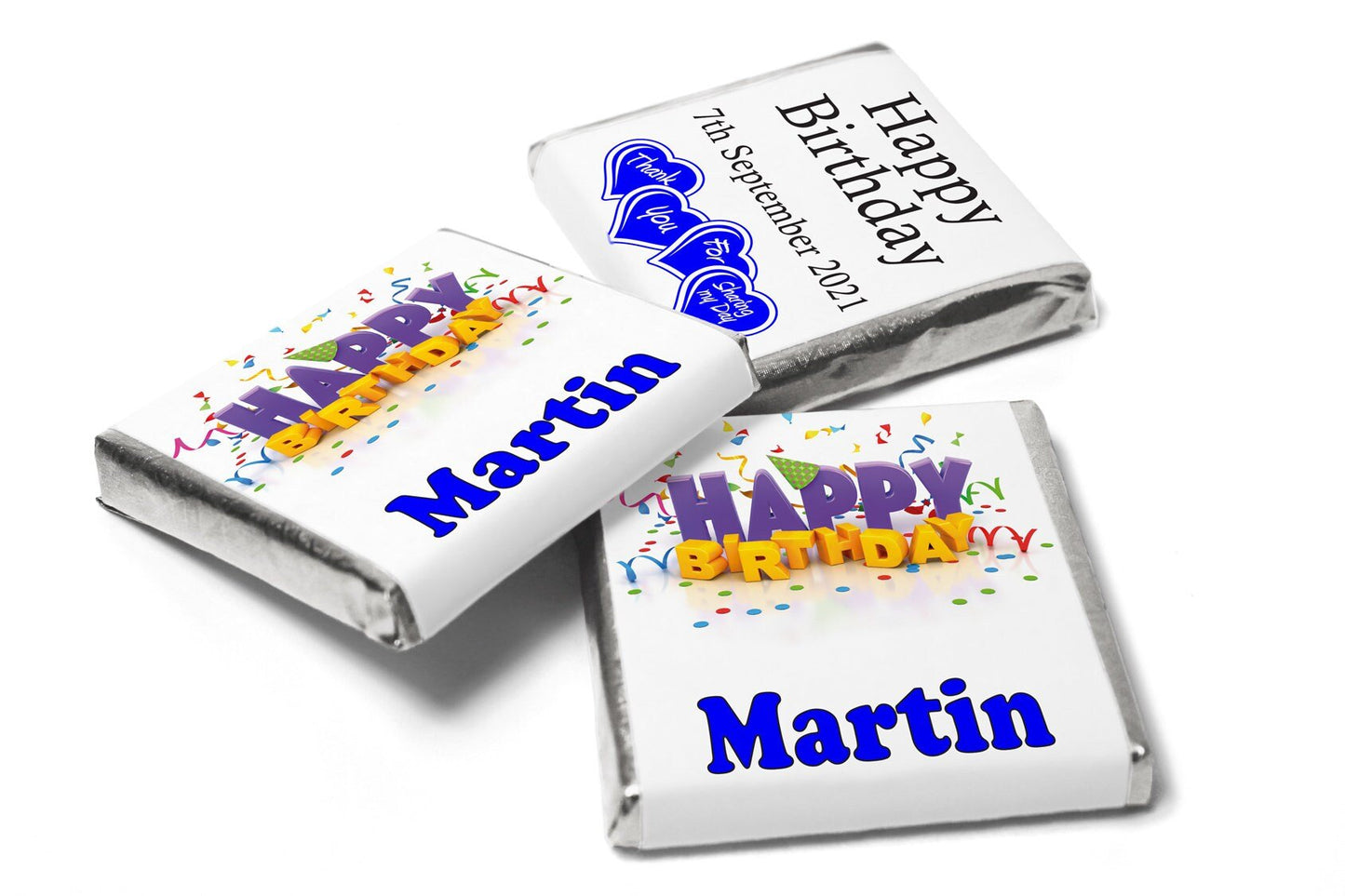 Birthday Gifts - Personalised Favours - Neapolitan Chocolates - V1 - Blue Text - Personalise4uLtd