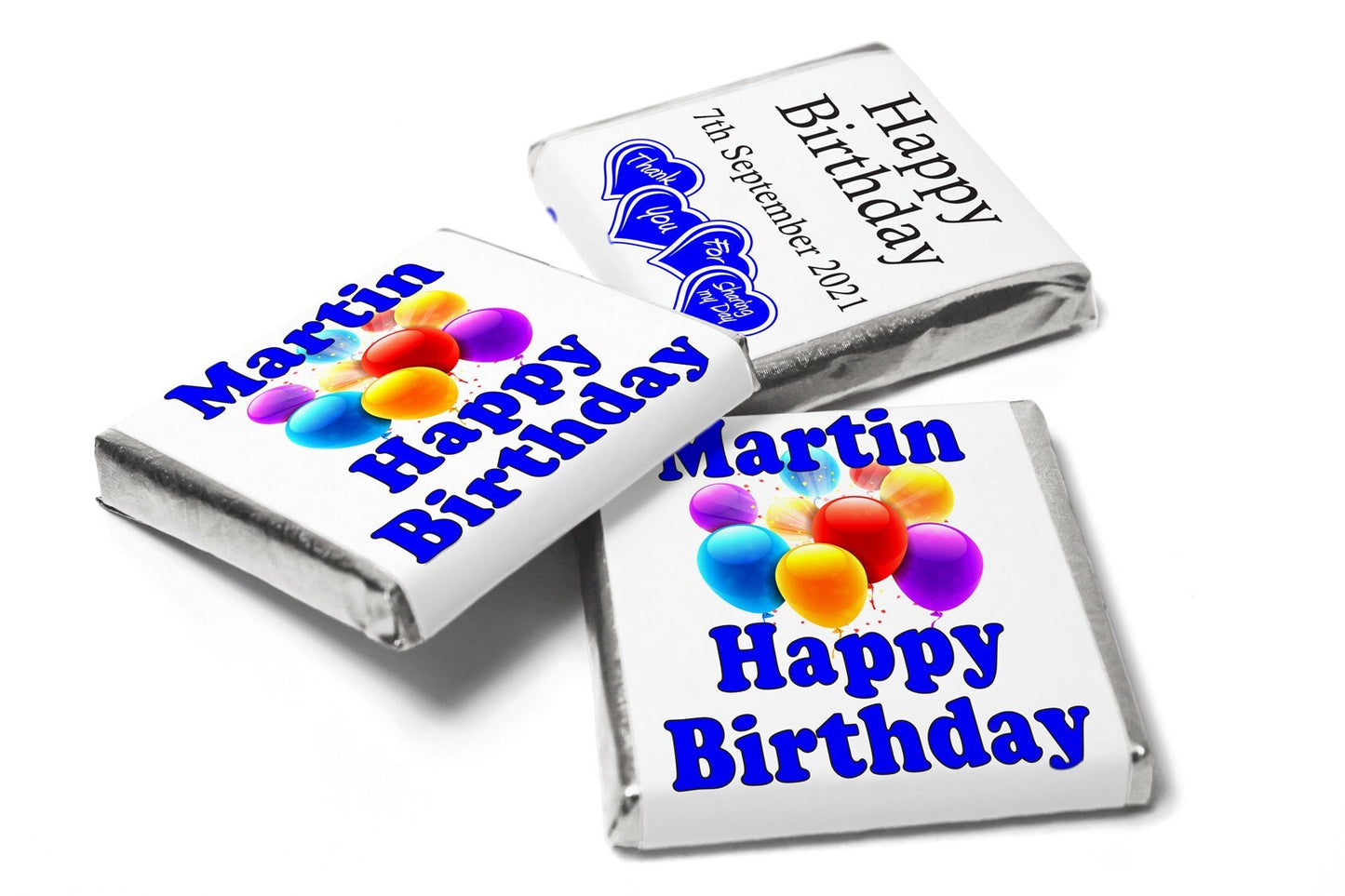 Birthday Gifts - Personalised Favours - Neapolitan Chocolates - V0 - Blue Text - Personalise4uLtd