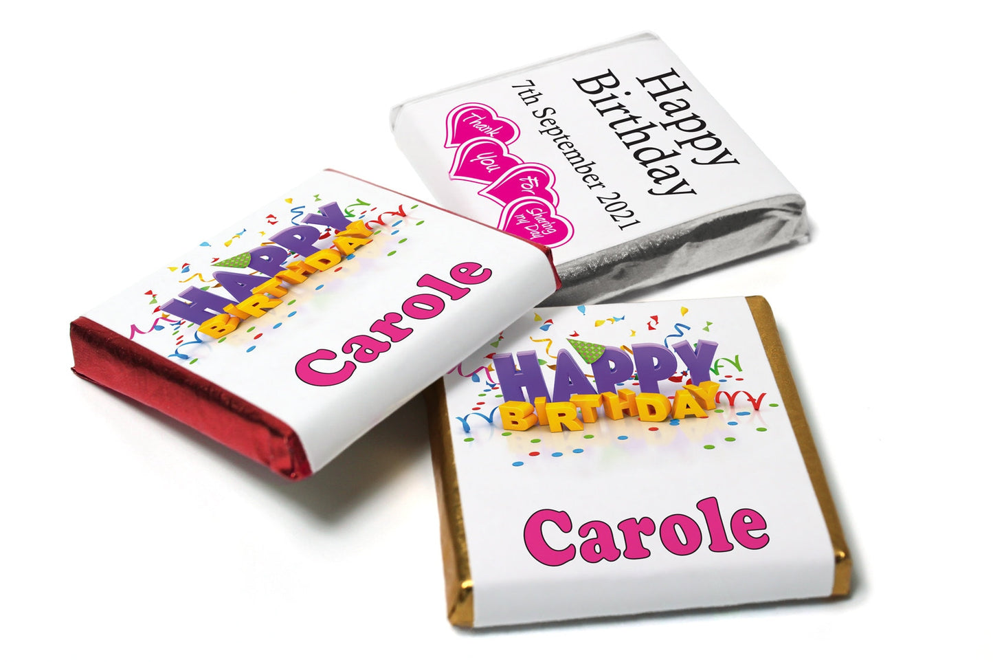 Birthday Gifts - Personalised Favours - Neapolitan Chocolates - V1-Pink Text