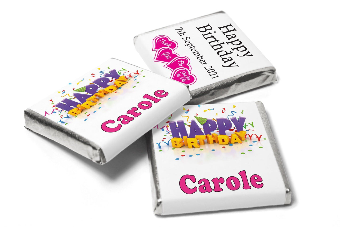 Birthday Gifts - Personalised Favours - Neapolitan Chocolates - V1 - Pink Text - Personalise4uLtd