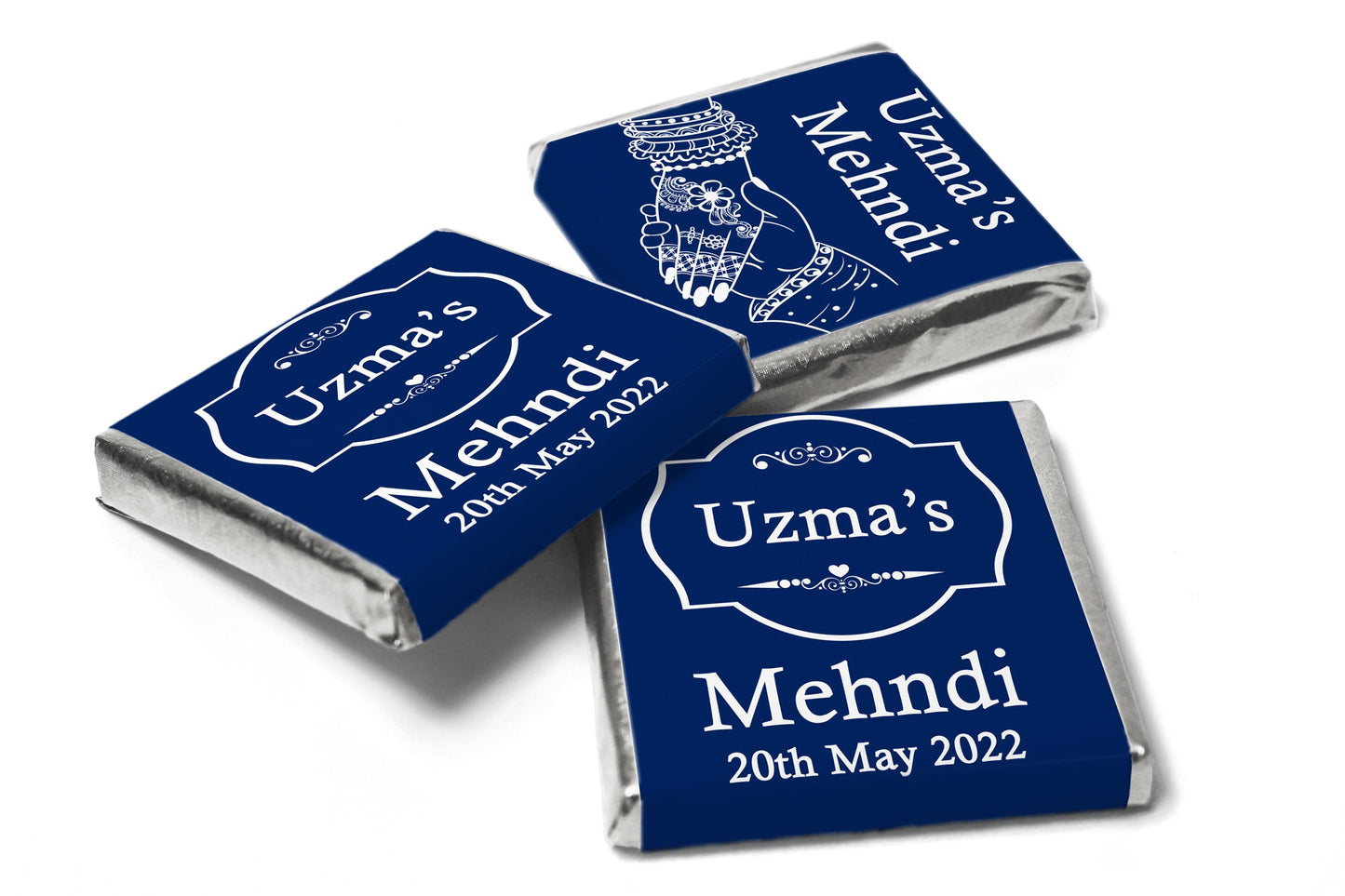 Mehndi / Wedding Chocolates - Personalised Favours - Neapolitan Chocolates - Blue Hands