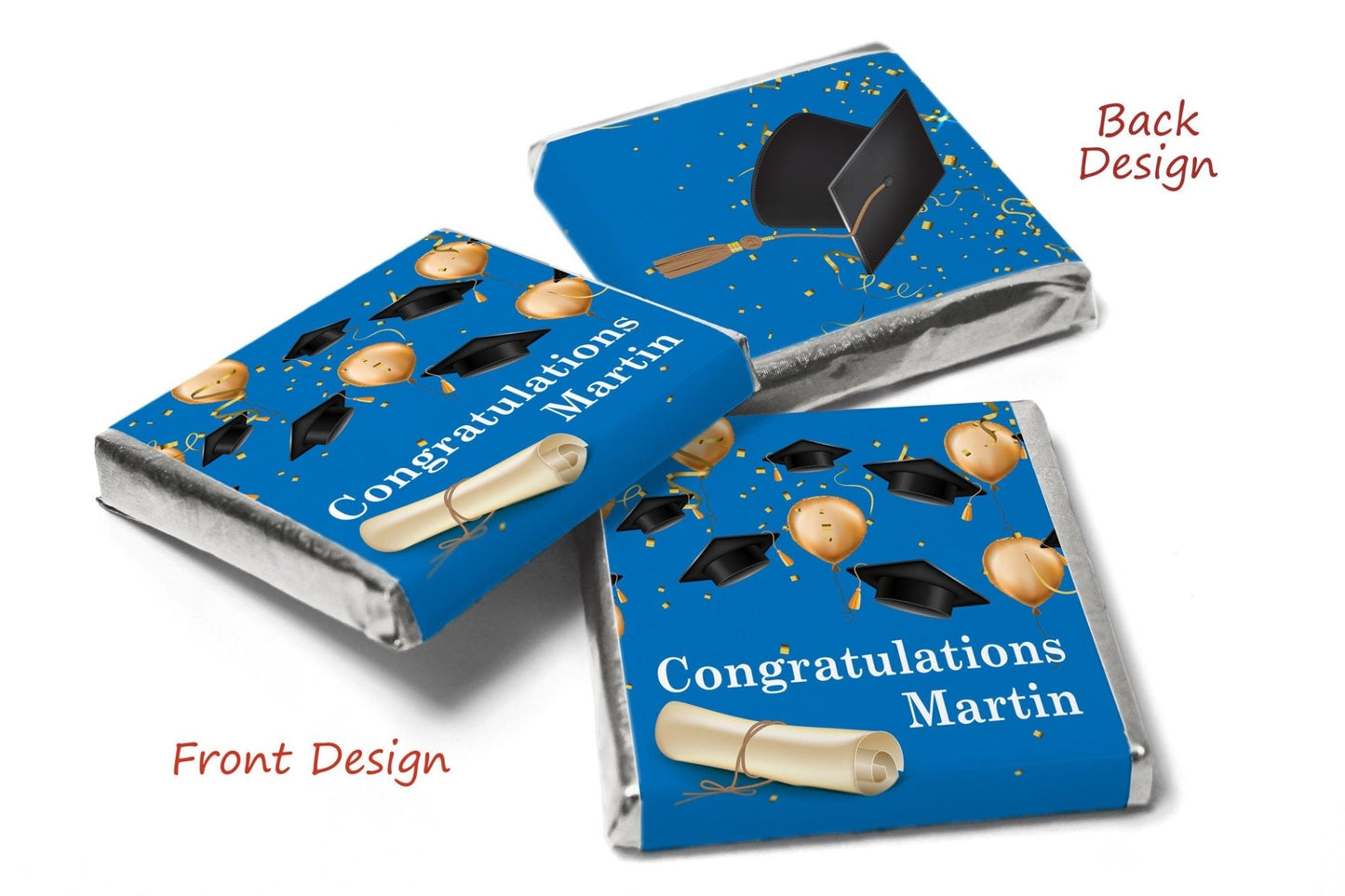 Graduation Day Chocolates - Personalised Favours - Neapolitan Chocolates - Blue Design - Personalise4uLtd