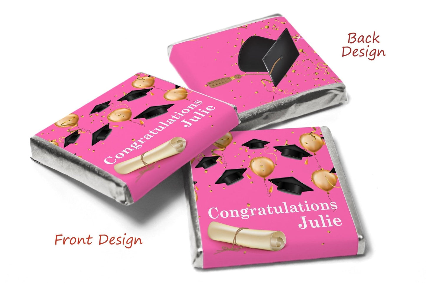 Graduation Day Chocolates - Personalised Favours - Neapolitan Chocolates - Pink Design - Personalise4uLtd