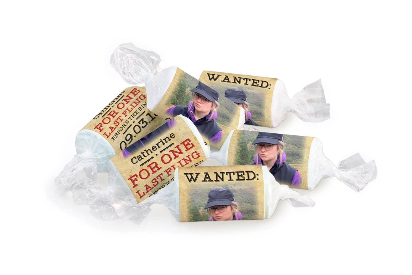 Hen Sweets - Personalised Favours - Love Heart Sweets, Last Fling with image - Clear ends - V4 - Personalise4uLtd