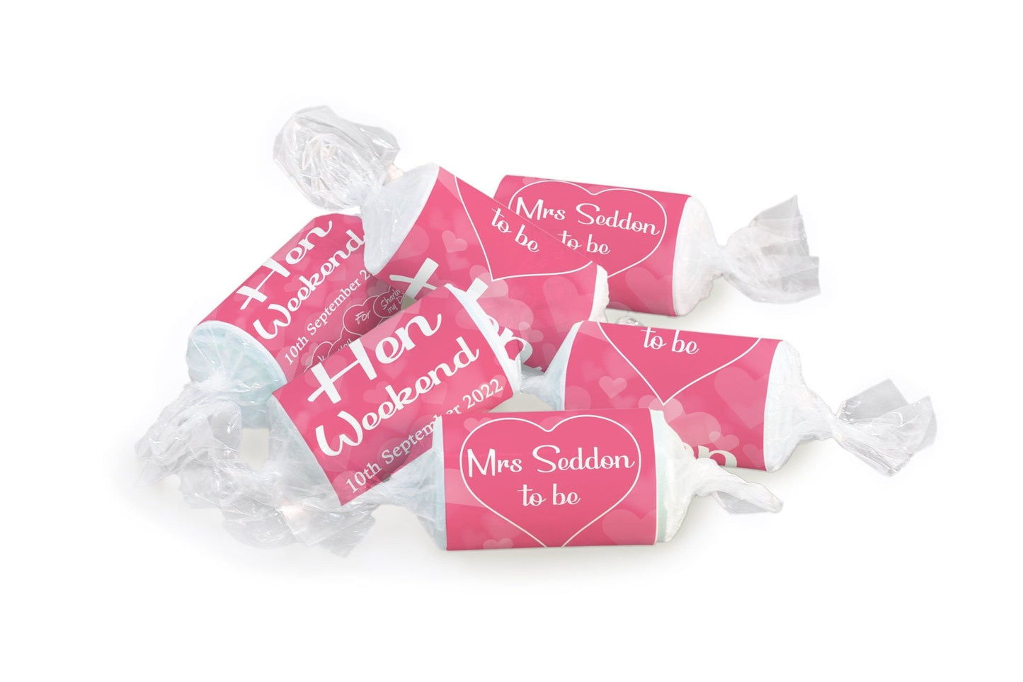 Hen Sweets - Personalised Favours - Love Heart Sweets, Mrs to be - Clear ends - V1 - Personalise4uLtd