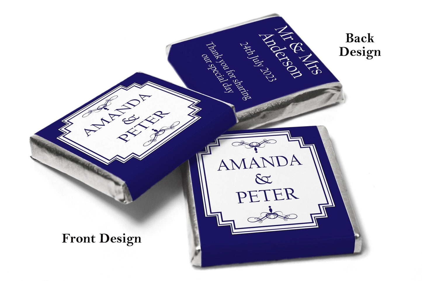 Wedding Chocolates - Personalised Wedding Favours - Neapolitan Chocolates - Gatsby - Blue - Personalise4uLtd