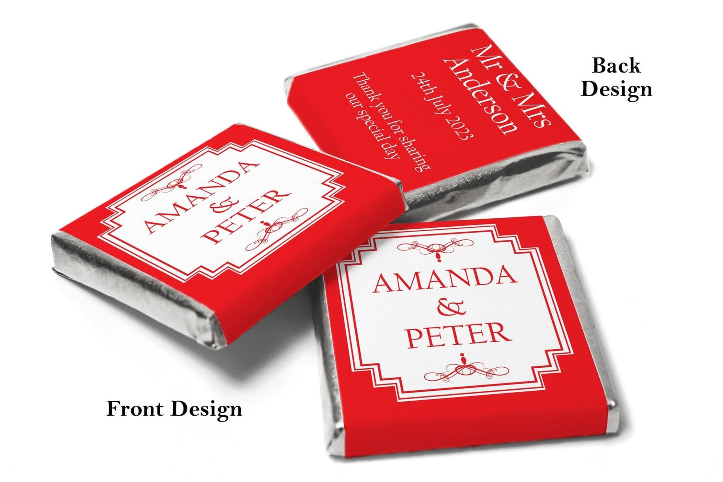 Wedding Chocolates - Personalised Wedding Favours - Neapolitan Chocolates - Gatsby - Red - Personalise4uLtd
