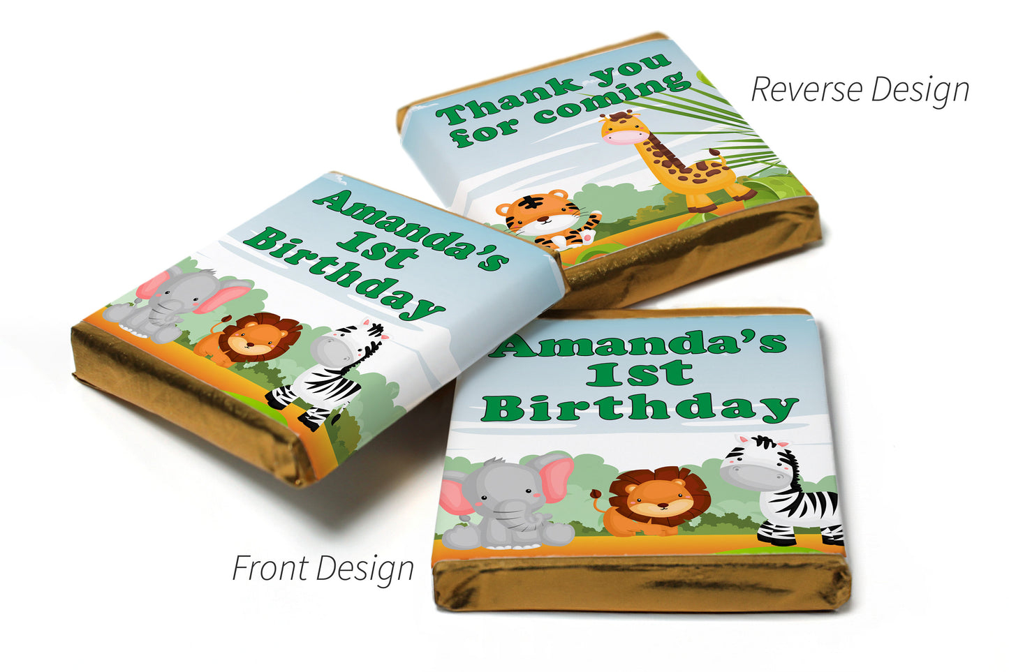 Birthday Chocolates - Personalised Favours - Neapolitan Chocolates - Jungle - Green Text with Age V0