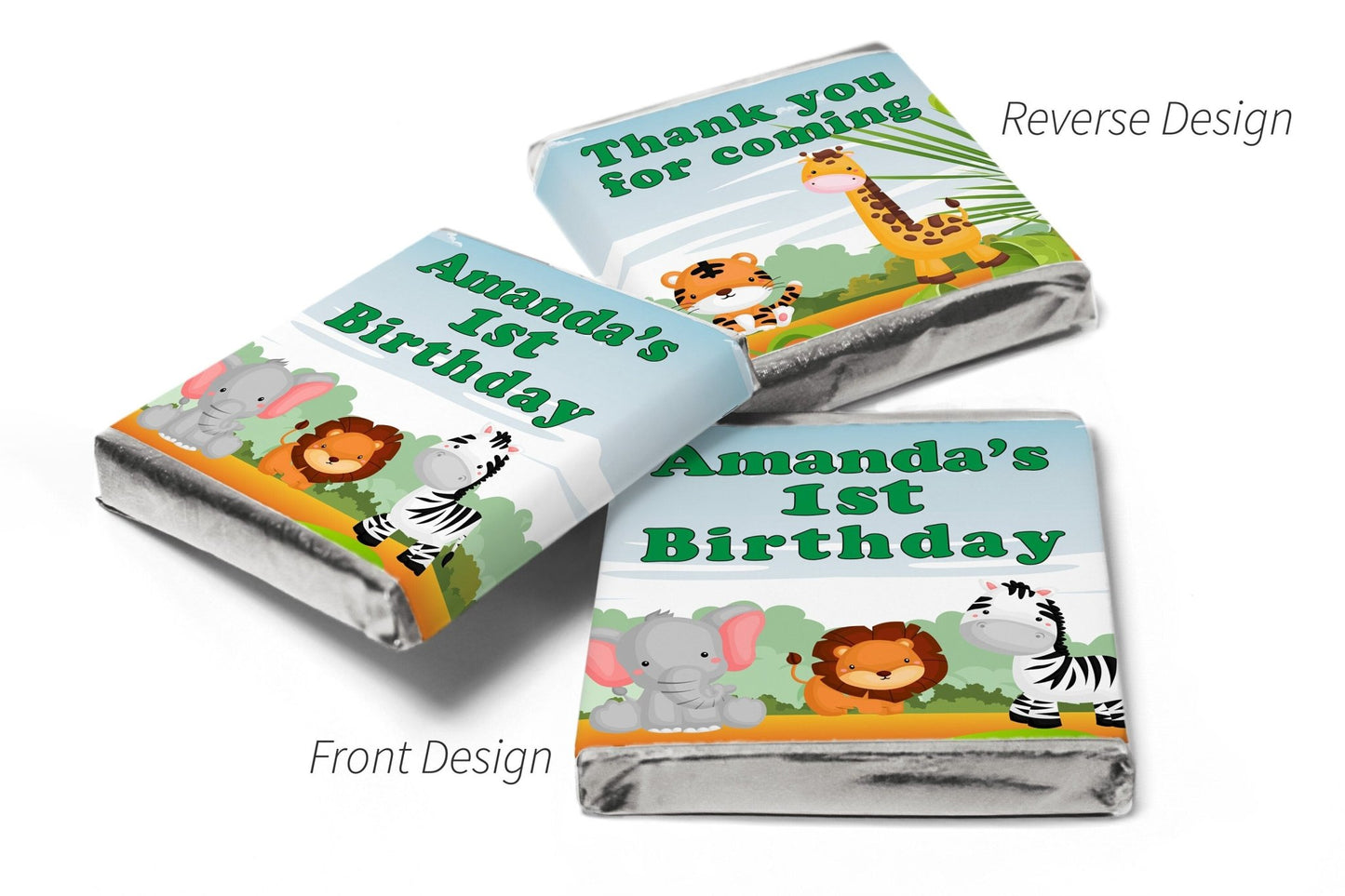 Birthday Chocolates - Personalised Favours - Neapolitan Chocolates - Jungle - Green Text with Age V0 - Personalise4uLtd