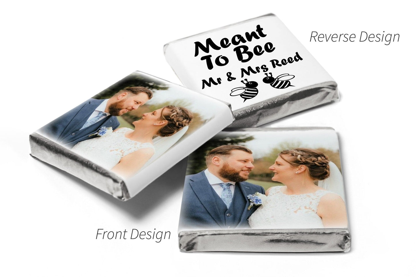 Wedding Chocolates - Personalised Wedding Favours - Neapolitan Chocolates - Meant to Bee - with Image - V1 - Personalise4uLtd