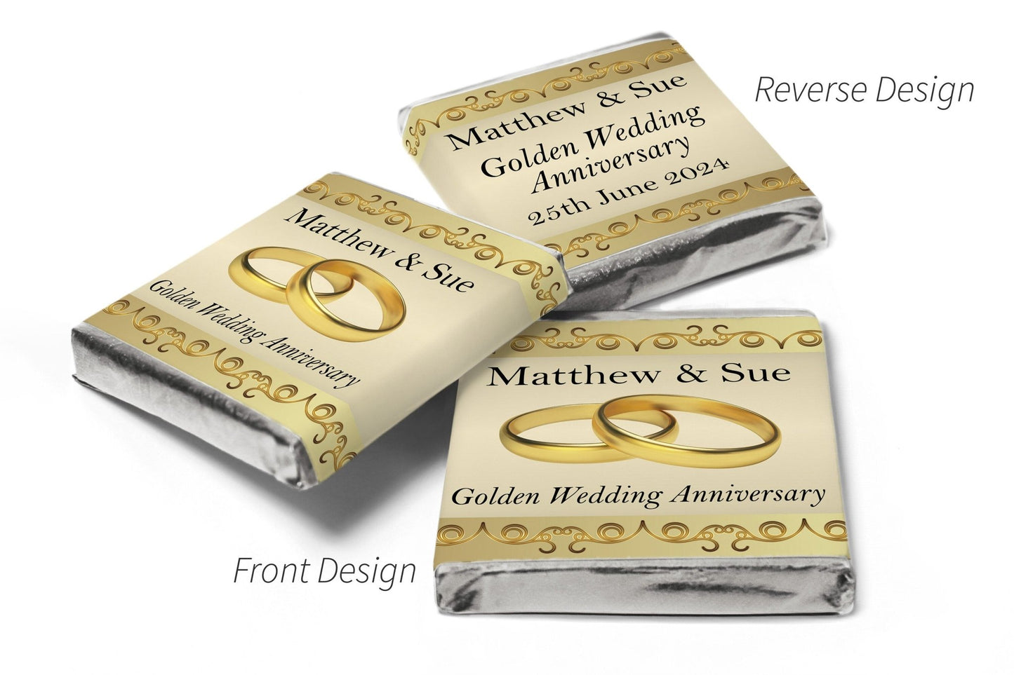 Golden Wedding Anniversary Favours - Neapolitan Chocolates V2 - Personalise4uLtd