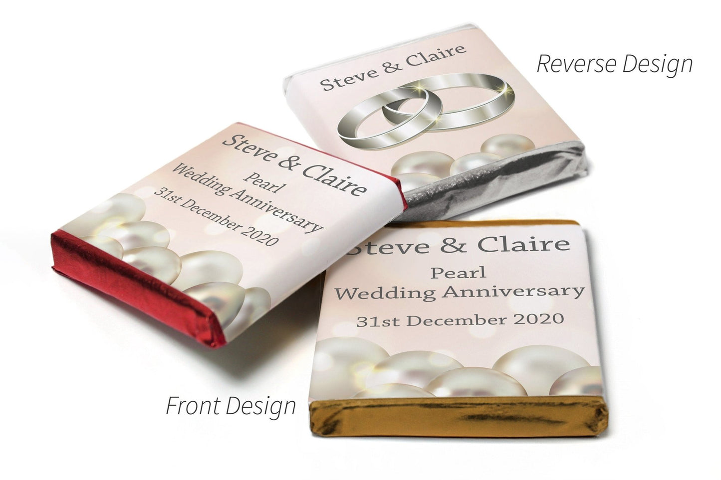 Choc Heart Trio Pearl Anniversary Chocolates - Personalised Favours - Neapolitan Chocolates - V1 - Personalise4uLtd