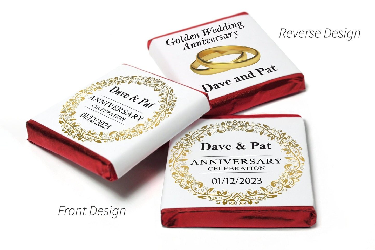 Golden Wedding Anniversary Favours - Neapolitan Chocolates V3 - Personalise4uLtd