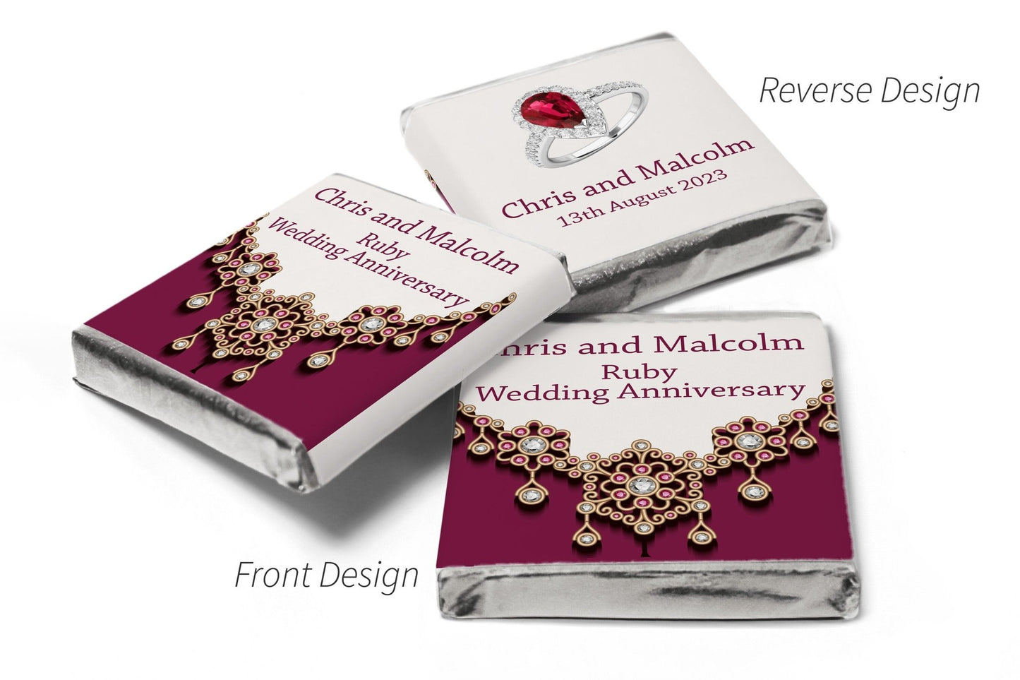 Ruby Wedding Anniversary Favours - Neapolitan Chocolates V0 - Personalise4uLtd
