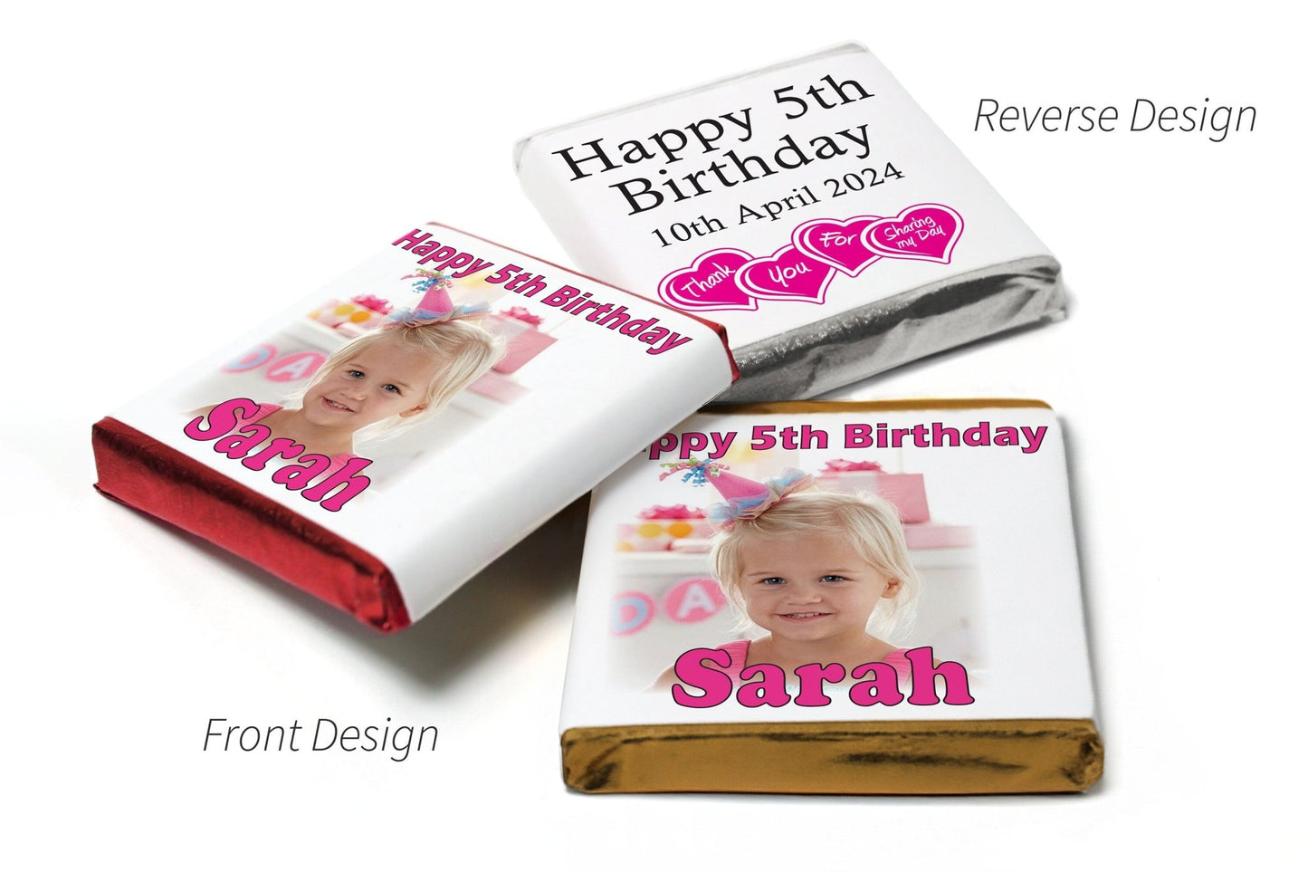 Choc Heart Trio Birthday Gifts - Birthday Girl with image - Personalised Favours - Neapolitan Chocolates - Personalise4uLtd
