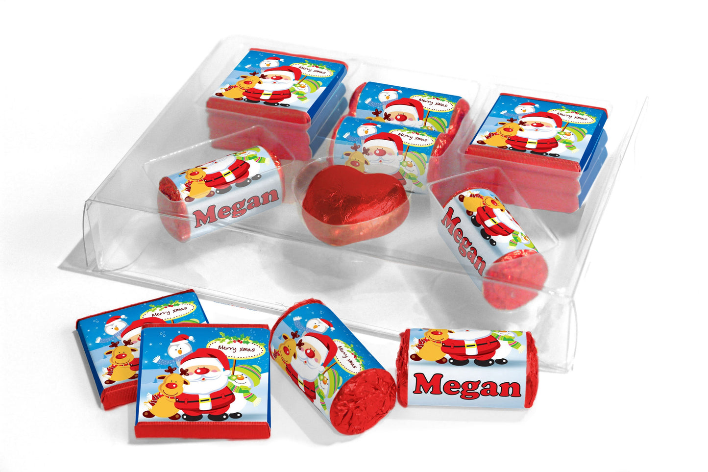 Christmas Large Combo Box - Personalised Favours - Neapolitan Chocolates/Heart/Love Heart Sweets - V1