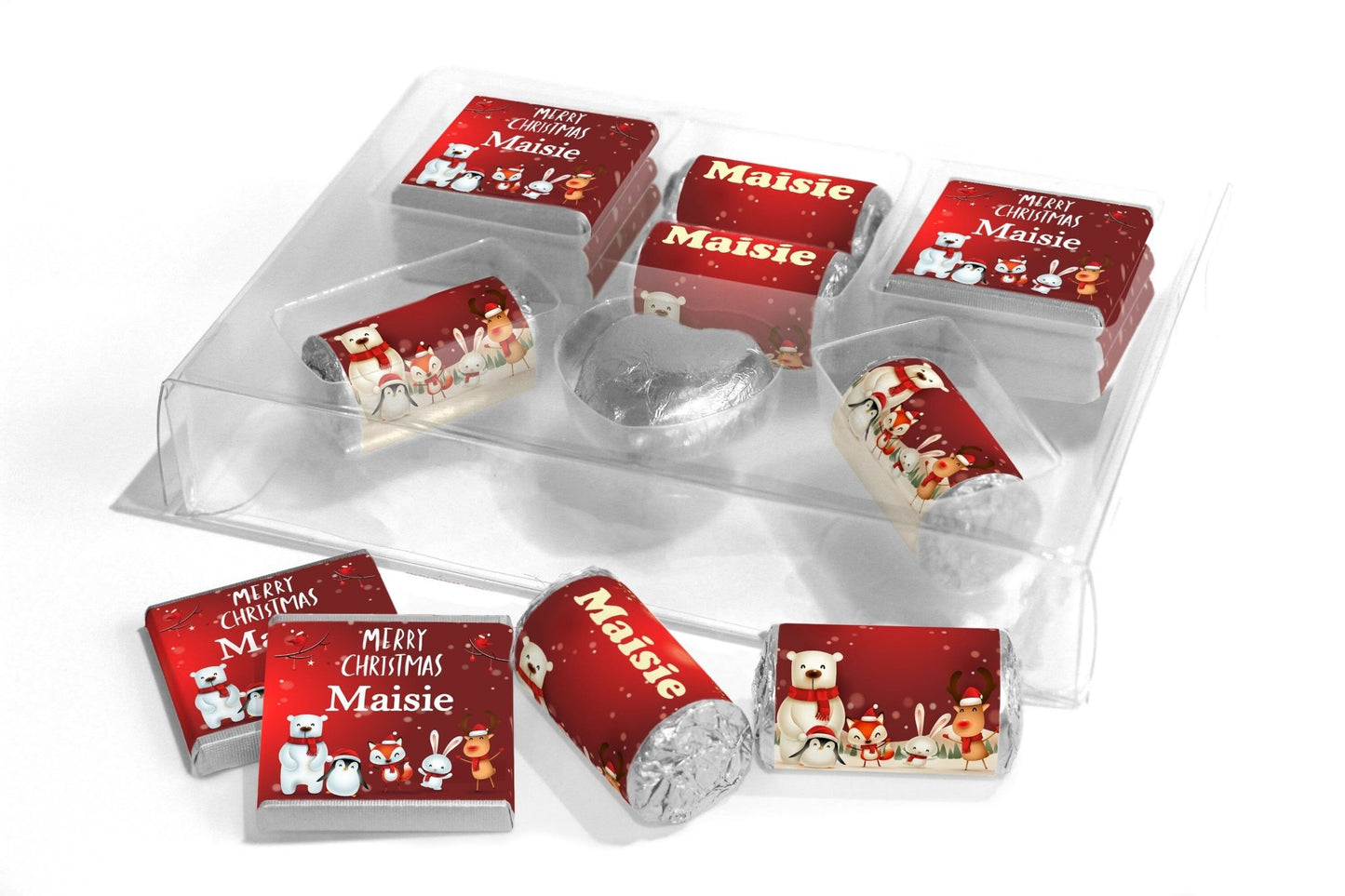 Christmas Large Combo Box - Personalised Favours - Neapolitan Chocolates/Heart/Love Heart Sweets - V6 - Personalise4uLtd