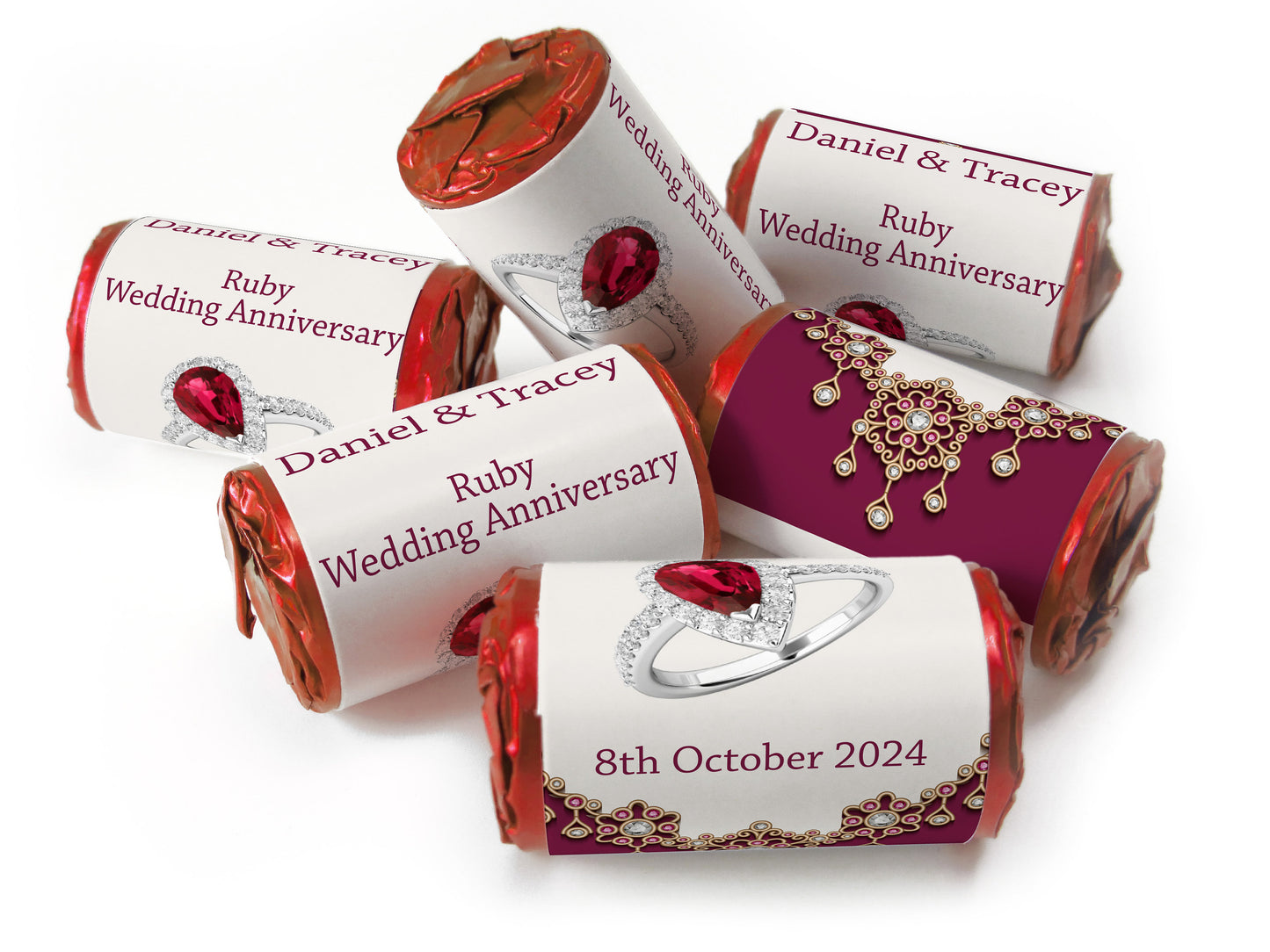 Ruby Wedding Anniversary Favours - Love Heart Sweets with Inner Foil choices - V1
