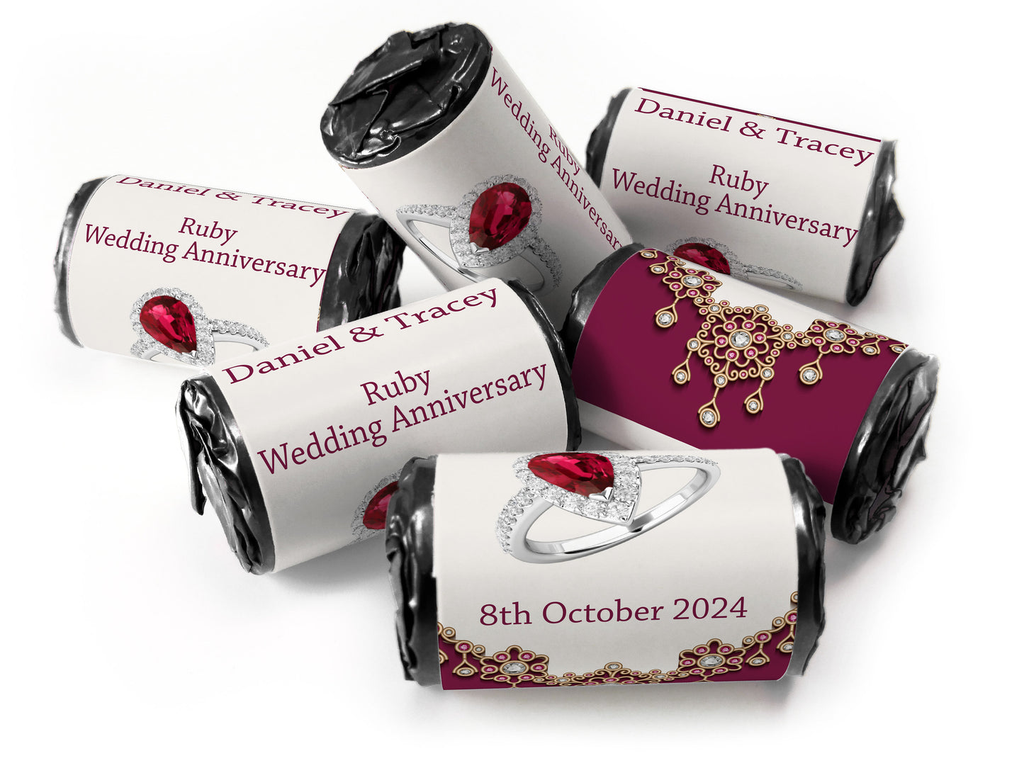 Ruby Wedding Anniversary Favours - Love Heart Sweets with Inner Foil choices - V1