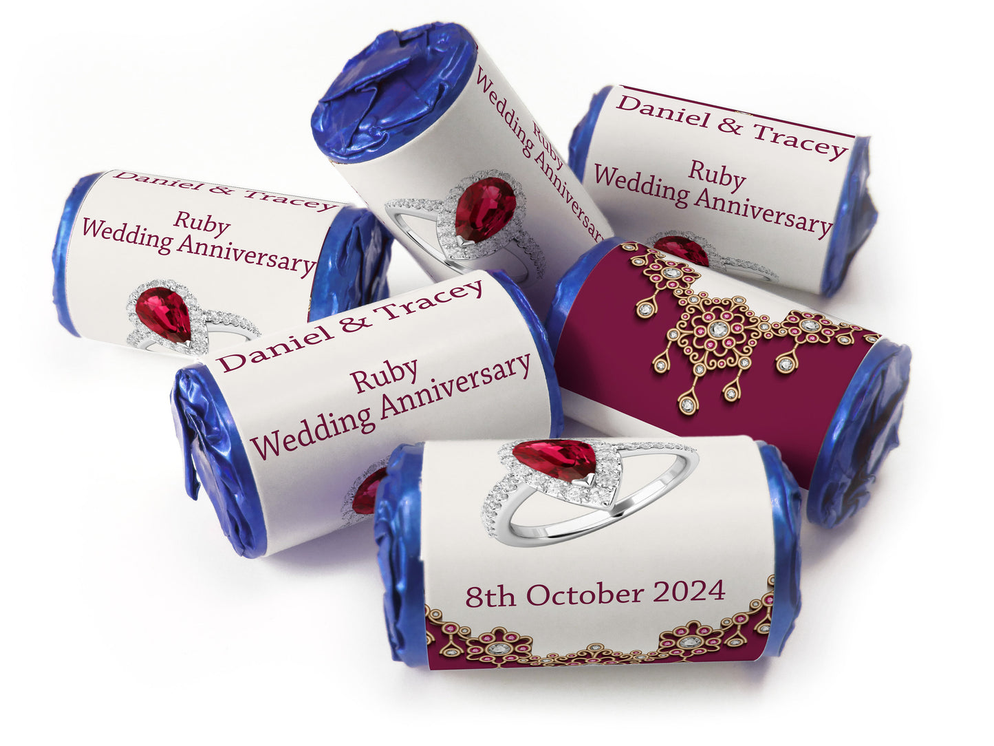 Ruby Wedding Anniversary Favours - Love Heart Sweets with Inner Foil choices - V1