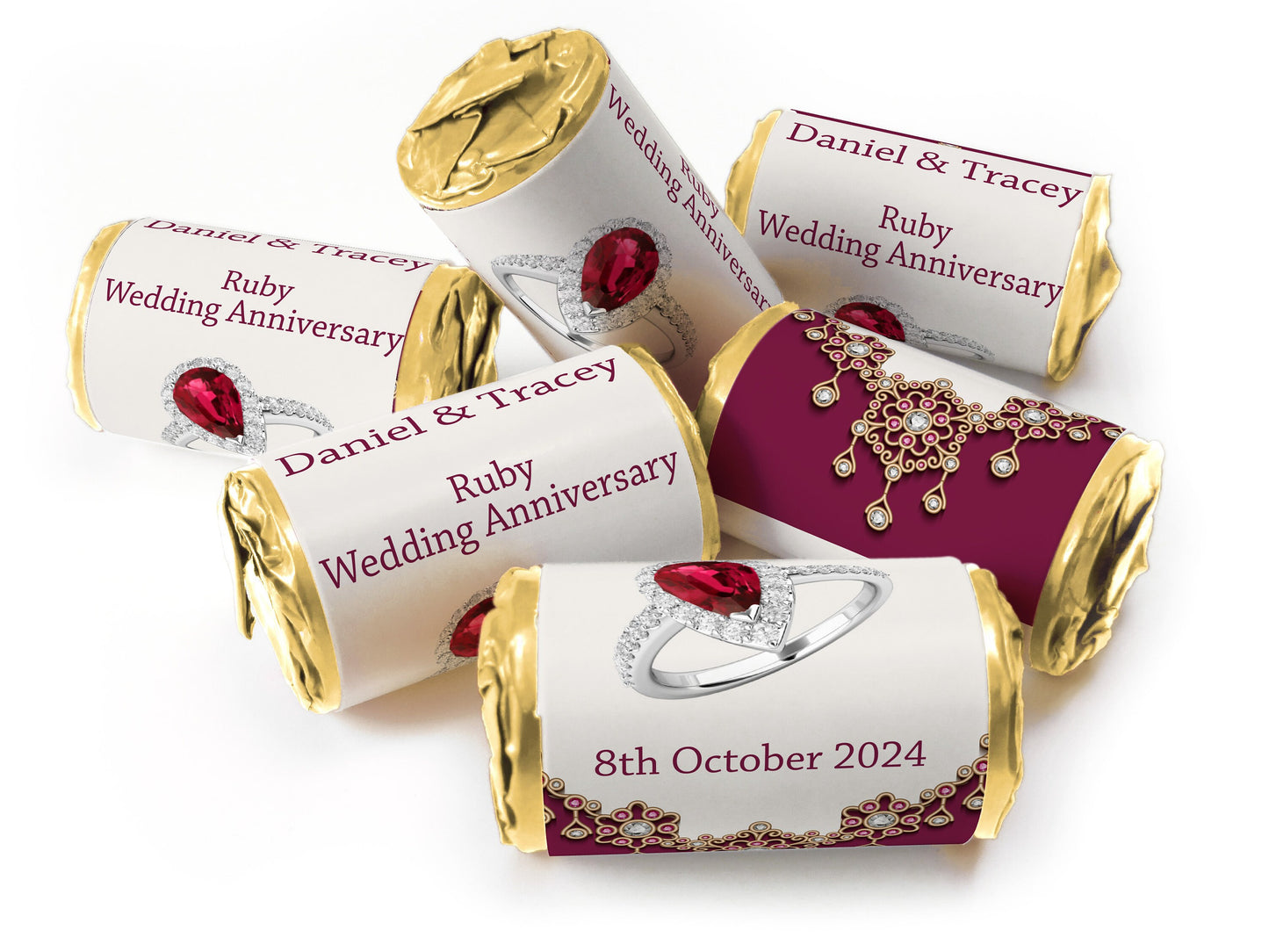 Ruby Wedding Anniversary Favours - Love Heart Sweets with Inner Foil choices - V1