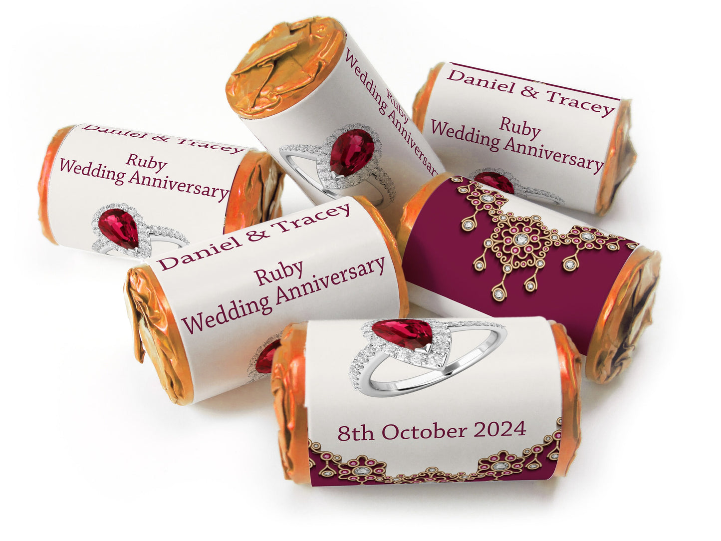 Ruby Wedding Anniversary Favours - Love Heart Sweets with Inner Foil choices - V1