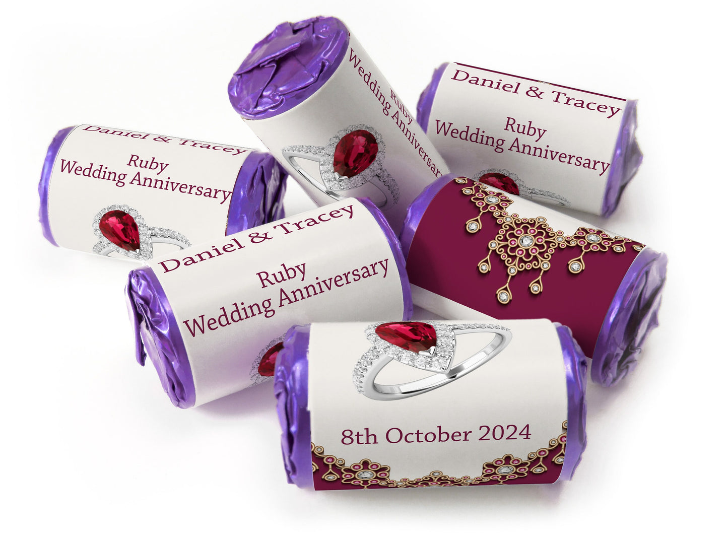 Ruby Wedding Anniversary Favours - Love Heart Sweets with Inner Foil choices - V1