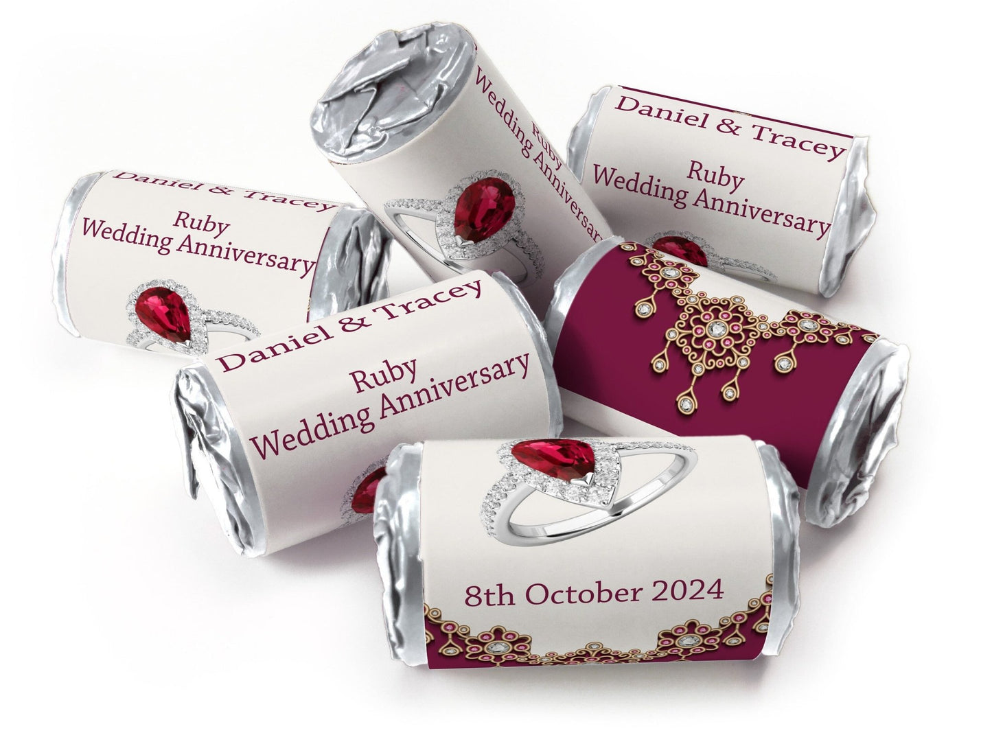 Ruby Wedding Anniversary Favours - Love Heart Sweets with Inner Foil choices - V1 - Personalise4uLtd