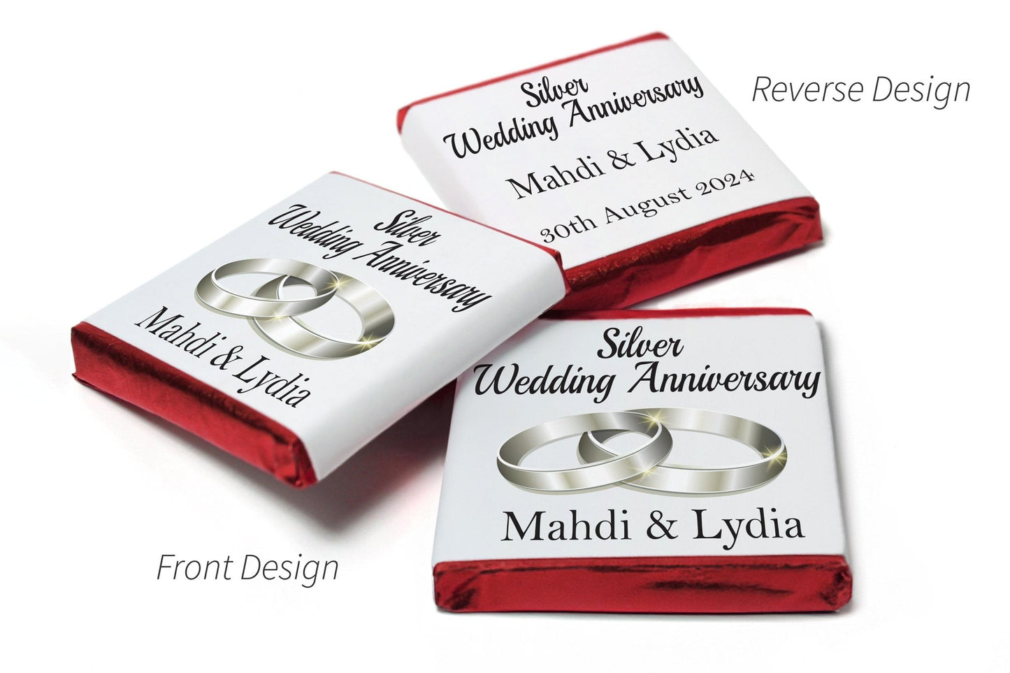 Silver Wedding Anniversary Favours - Neapolitan Chocolates V1 - Personalise4uLtd