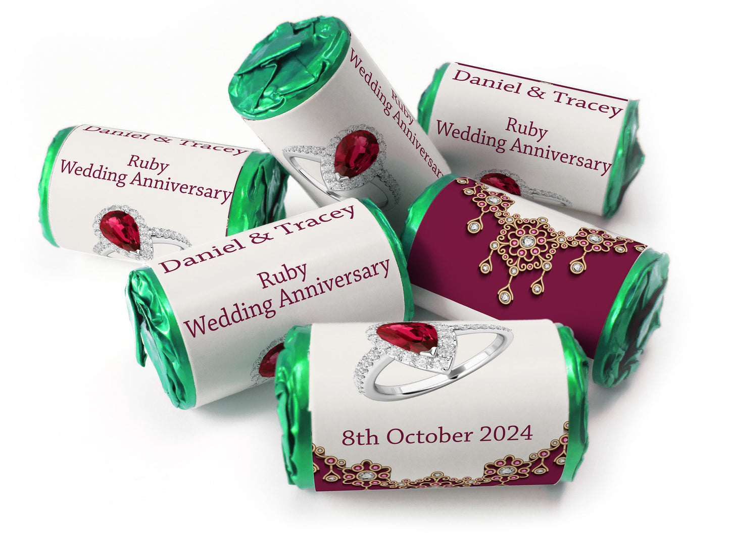 Ruby Wedding Anniversary Favours - Love Heart Sweets with Inner Foil choices - V1