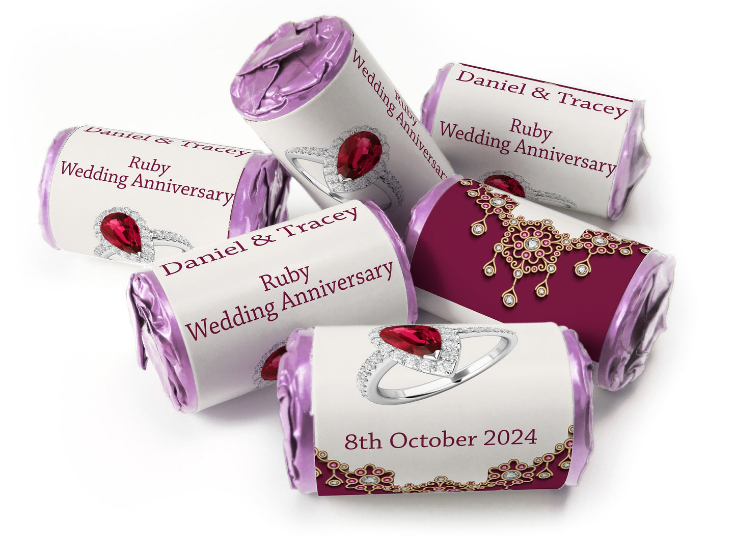 Ruby Wedding Anniversary Favours - Love Heart Sweets with Inner Foil choices - V1