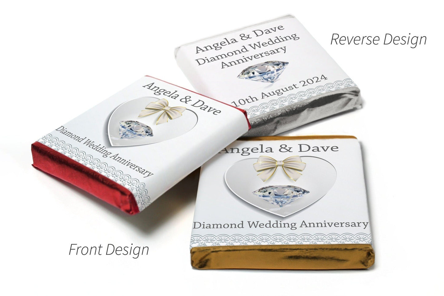 Choc Heart Trio Diamond Anniversary Chocolates - Personalised Favours - Neapolitan Chocolates - V1 - Personalise4uLtd