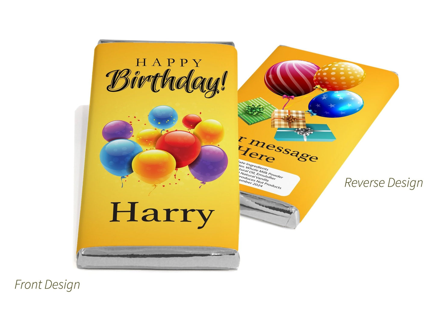 Birthday Burnt Orange Chocolate Bars - Personalised Favours - 80g Milk Chocolate Bars in Gold & Silver Foils - V0 - Personalise4uLtd