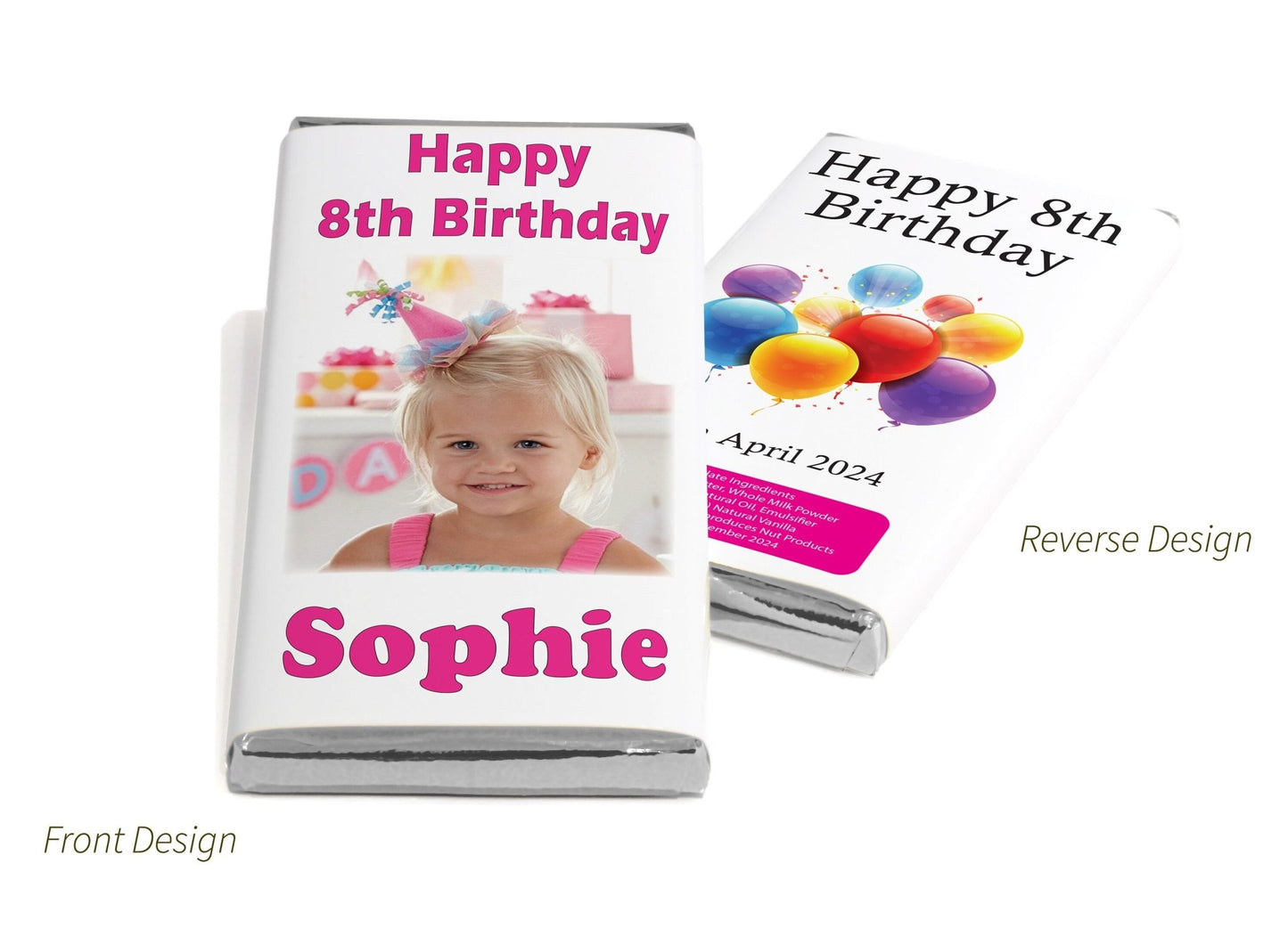 Birthday Girl Chocolate Bars - Personalised Favours - 80g Milk Chocolate Bars in Gold & Silver Foils - V0 - Personalise4uLtd