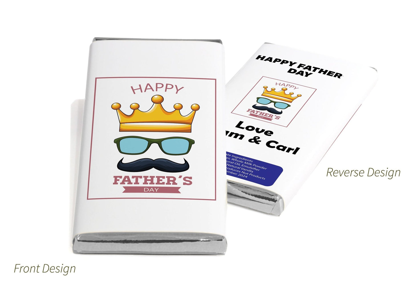 Fathers Day Chocolate Bars - Personalised Favours - 80g Milk Chocolate Bars in Gold & Silver Foils - V3 - Personalise4uLtd