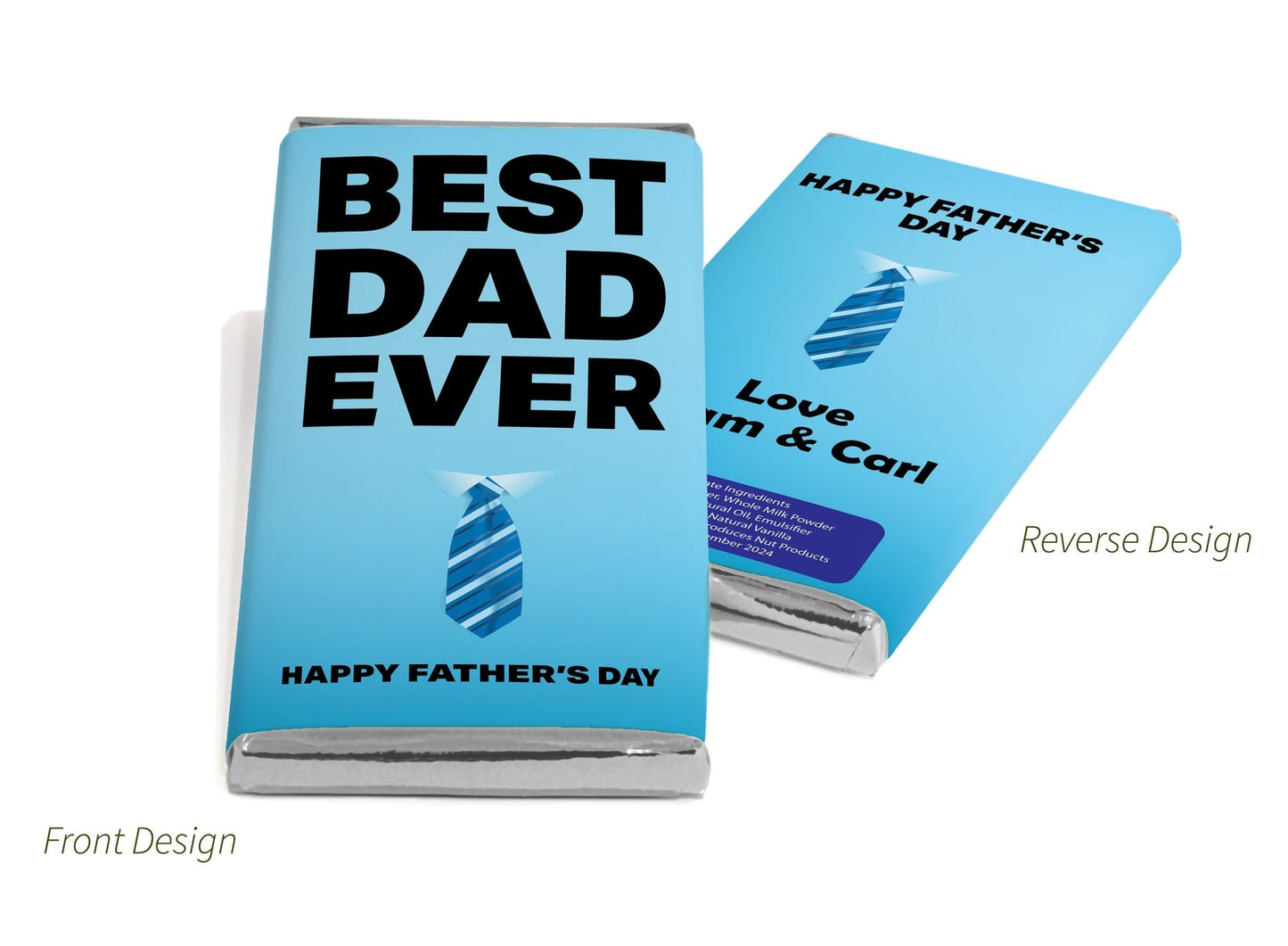 Fathers Day Chocolate Bars - Personalised Favours - 80g Milk Chocolate Bars in Gold & Silver Foils - V2 - Personalise4uLtd