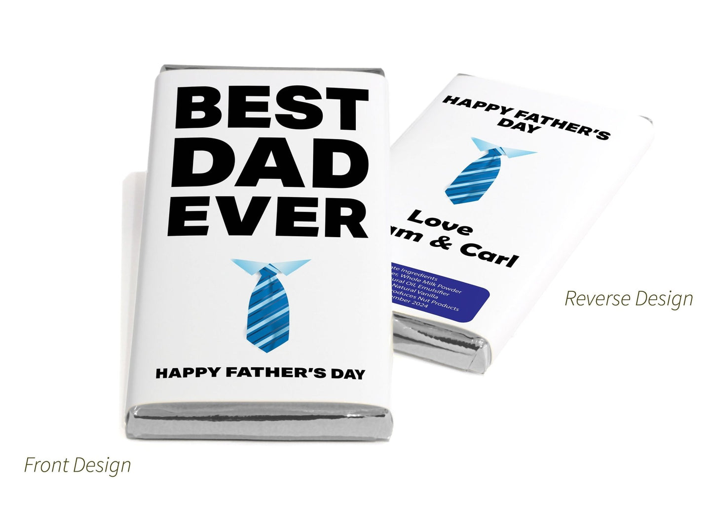 Fathers Day Chocolate Bars - Personalised Favours - 80g Milk Chocolate Bars in Gold & Silver Foils - V1 - Personalise4uLtd