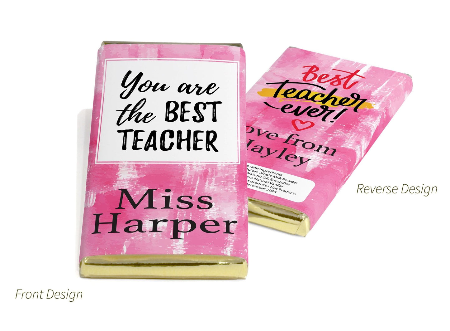 Best Teacher Chocolate Bars - Personalised Favours - 80g Milk Chocolate Bars in Gold & Silver Foils - V1 - Personalise4uLtd