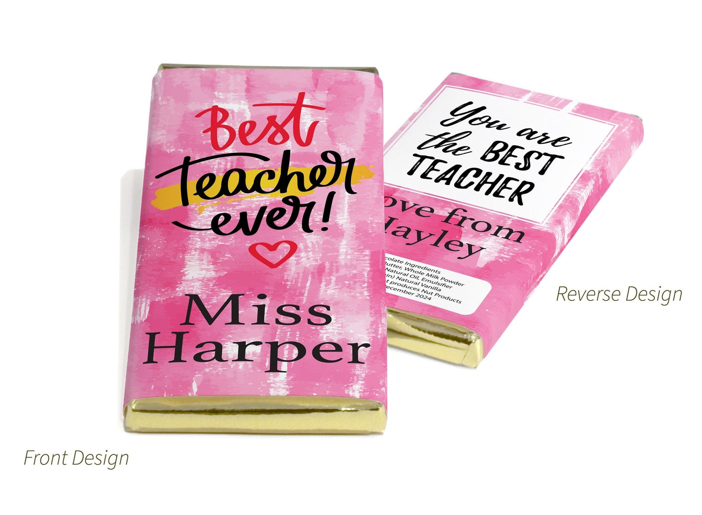 Best Teacher Chocolate Bars - Personalised Favours - 80g Milk Chocolate Bars in Gold & Silver Foils - V2 - Personalise4uLtd