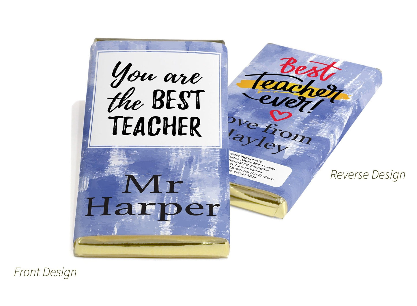 Best Teacher Chocolate Bars - Personalised Favours - 80g Milk Chocolate Bars in Gold & Silver Foils - V4 - Personalise4uLtd