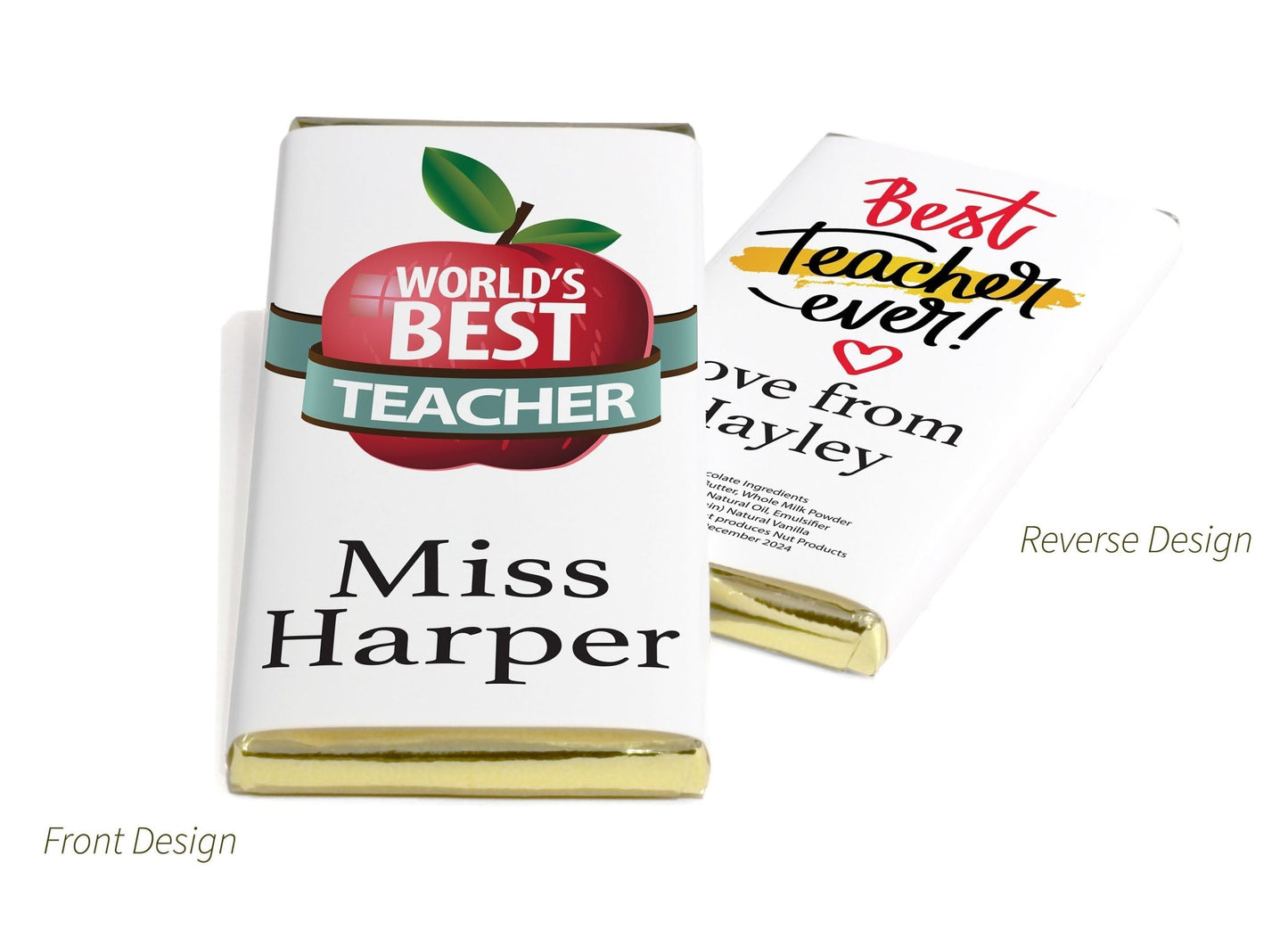 Best Teacher Chocolate Bars - Personalised Favours - 80g Milk Chocolate Bars in Gold & Silver Foils - V6 - Personalise4uLtd