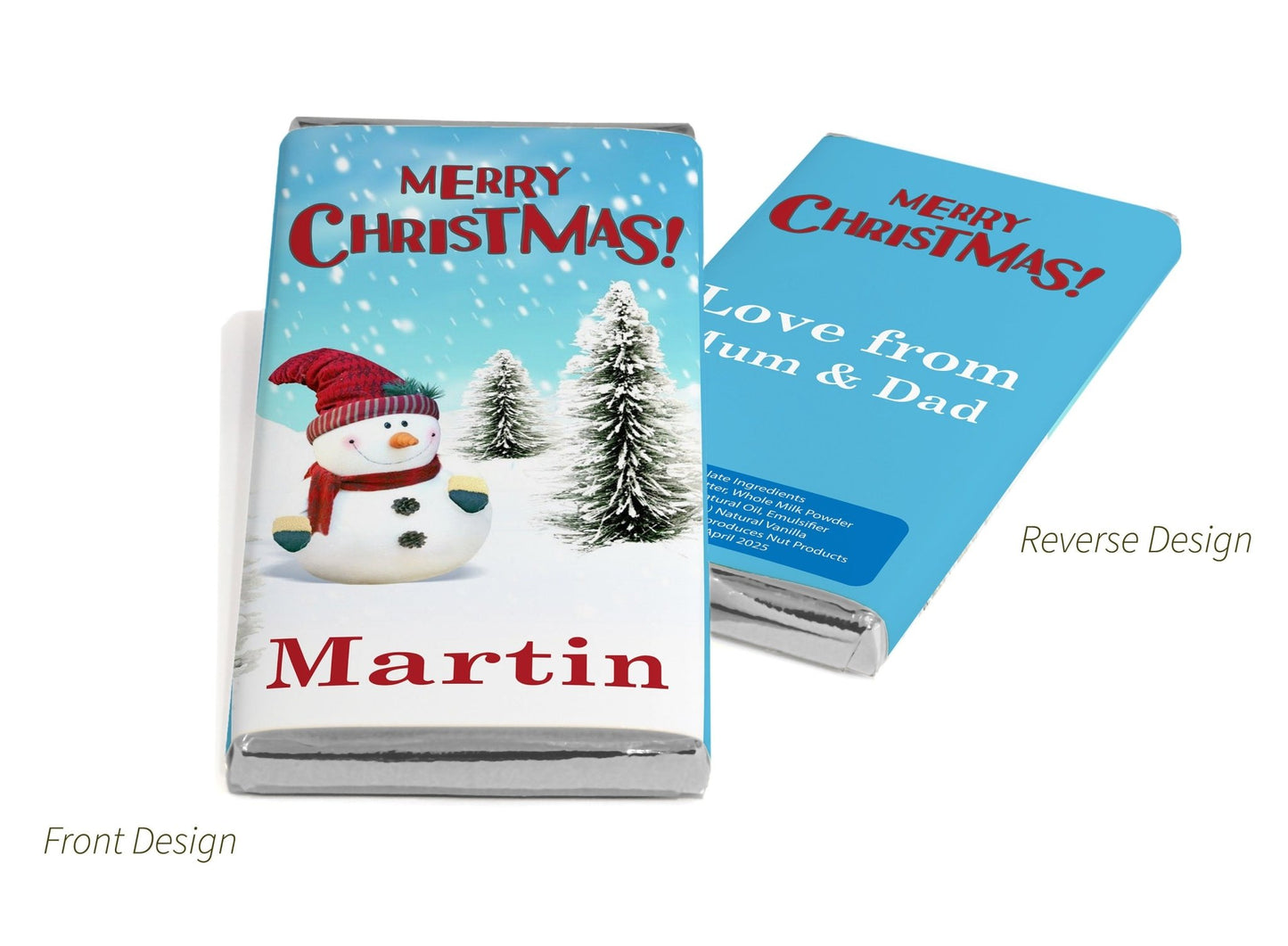Christmas Santa Chocolate Bars - Personalised Favours - 80g Milk Chocolate Bars in Gold & Silver Foils - V7 - Personalise4uLtd
