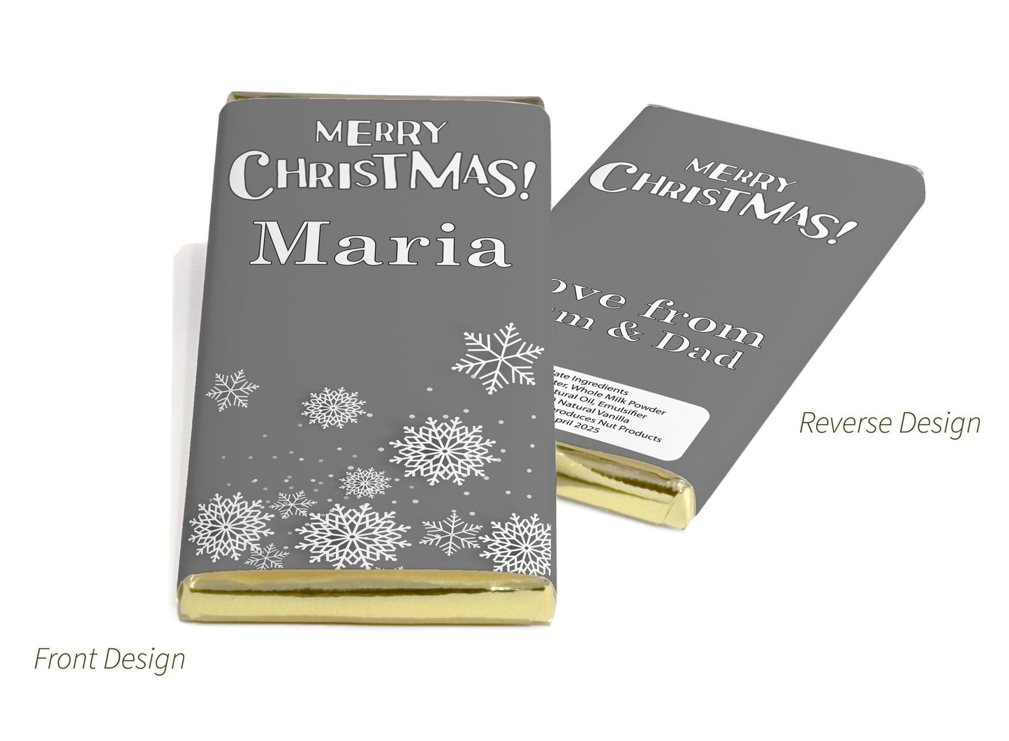 Christmas Santa Chocolate Bars - Personalised Favours - 80g Milk Chocolate Bars in Gold & Silver Foils - V10 - Personalise4uLtd