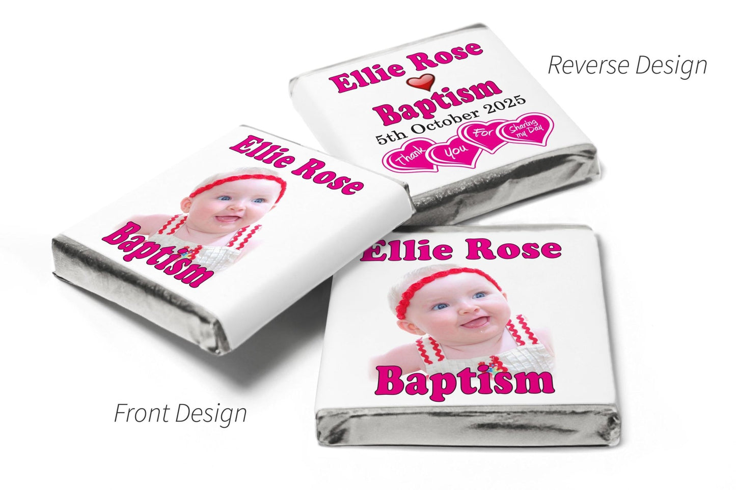 Baptism Chocolates - Personalised Favours - Neapolitan Chocolates - Pink - V2 - Personalise4uLtd
