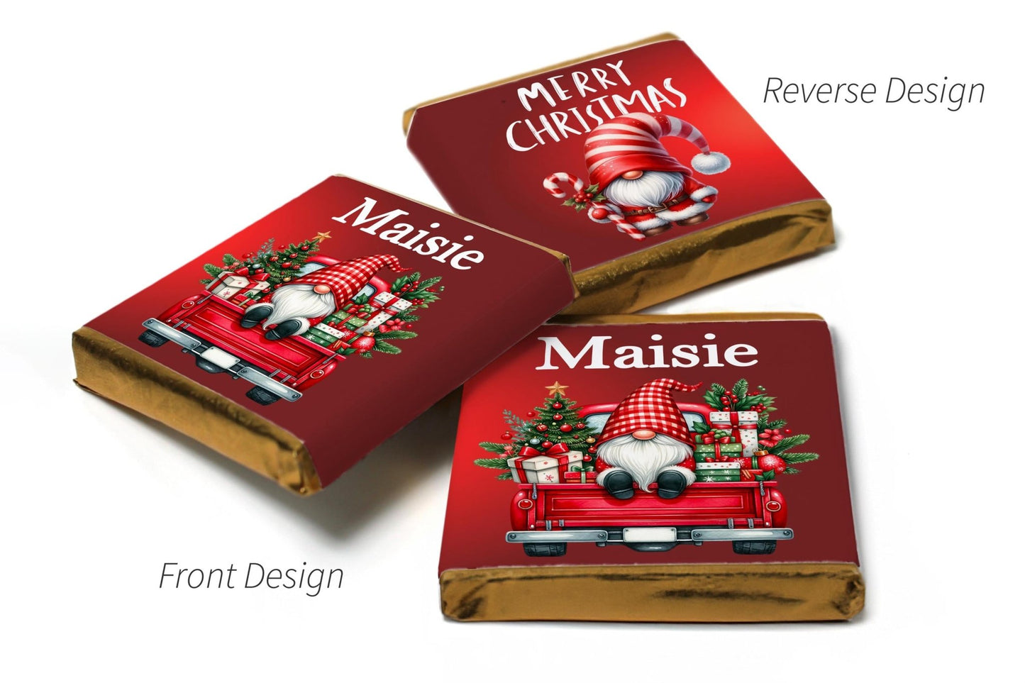 Christmas Gonk Chocolate Trio - Personalised Favours - Neapolitan Chocolates & Chocolate Heart Gnome - V10 - Personalise4uLtd