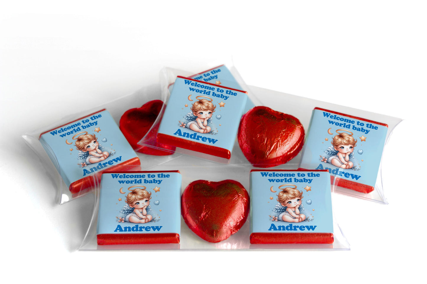 Choc Heart Trio - Baby Shower Chocolates - Personalised Favours - Neapolitan Chocolates V6 Boy