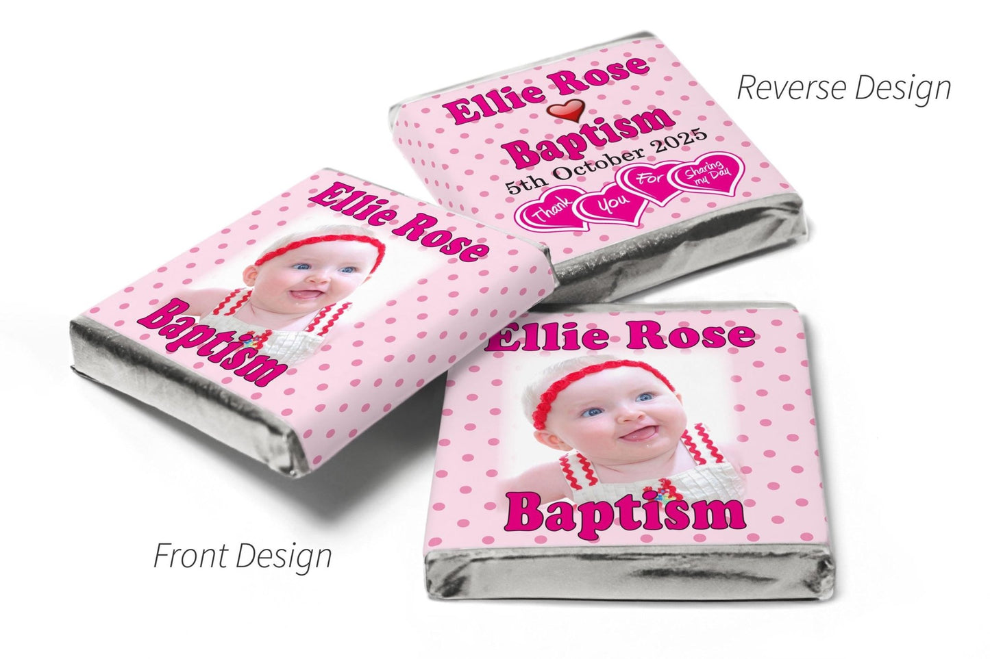 Baptism Chocolates - Personalised Favours - Neapolitan Chocolates - Spotty Pink - V1 - Personalise4uLtd