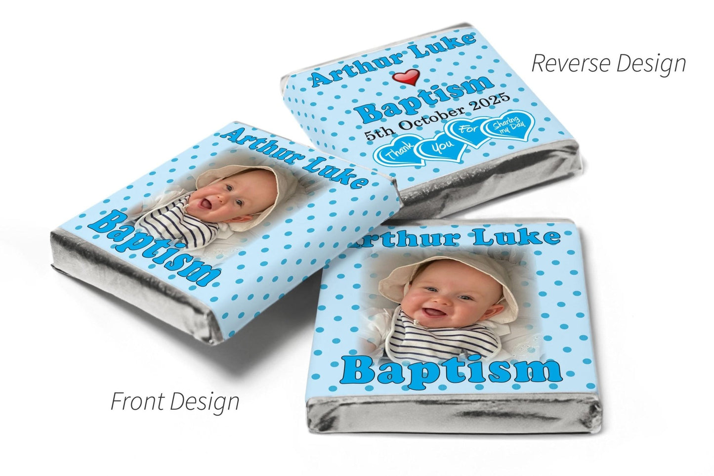 Baptism Chocolates - Personalised Favours - Neapolitan Chocolates - Spotty Blue - V1 - Personalise4uLtd