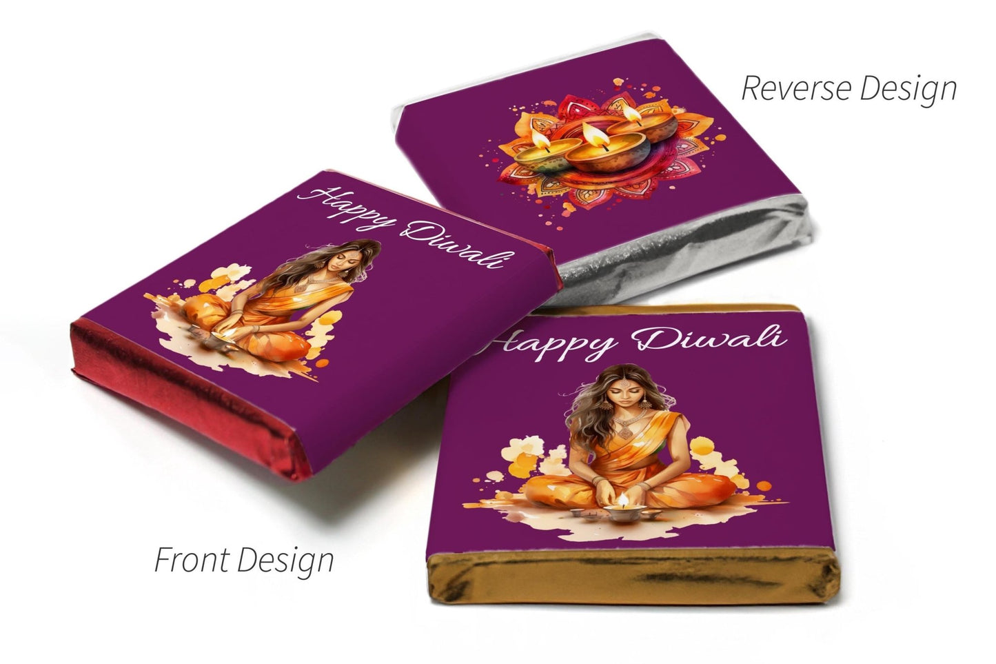 Diwali Heart Trio Day Chocolates - Neapolitan Chocolates - V2 - Personalise4uLtd
