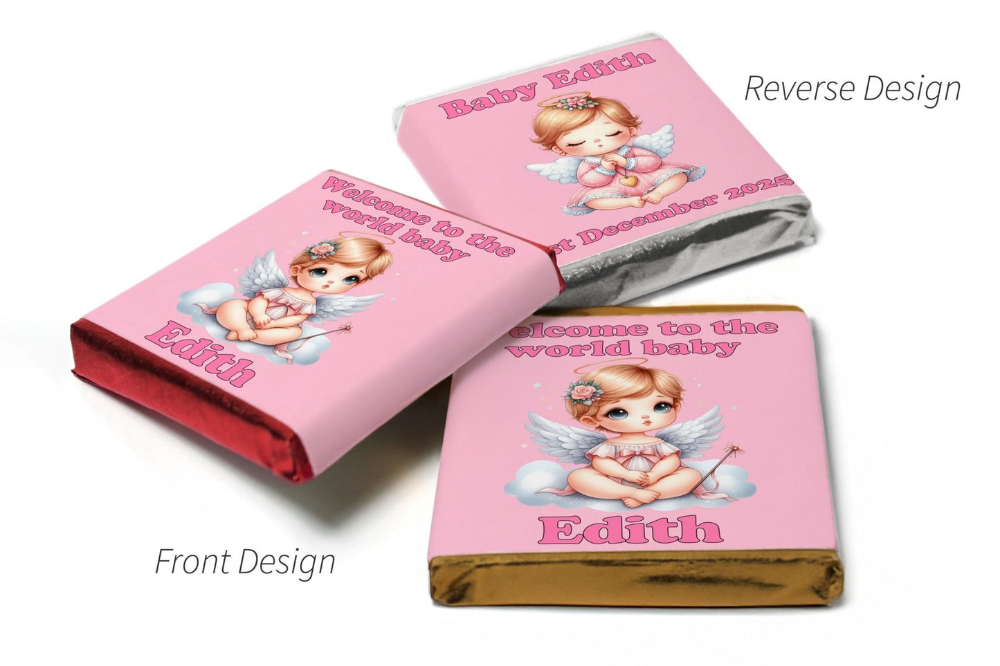 Choc Heart Trio - Baby Shower Chocolates - Personalised Favours - Neapolitan Chocolates V6 Girl - Personalise4uLtd